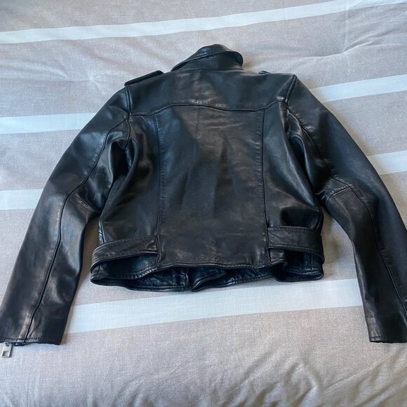 AllSaints Balfern Black Biker Cropped Belted Leather Jacket $528 New Sz 6 - Picture 16 of 16
